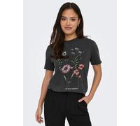 Rundhalsshirt ONLY "ONLLUCY REG S/S TOP JRS NOOS", Damen, Gr. XL (42), schwarz (schwarz print:flowerchild), Single Jersey, Obermaterial: 100% Baumwolle, bedruckt, regular fit normal, Rundhals, Shirts
