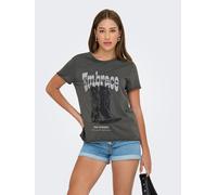 Rundhalsshirt ONLY "ONLLUCY REG S/S TOP JRS NOOS", Damen, Gr. XS, grau (gunmetal print:journey), Single Jersey, Obermaterial: 100% Baumwolle, bedruckt, regular fit normal, Rundhals, Shirts Rundhalsshi