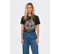 Rundhalsshirt ONLY "ONLLUCY REG S/S TOP JRS NOOS", Damen, Gr. XS, schwarz print:rock, Single Jersey, Obermaterial: 100% Baumwolle, bedruckt, regular fit normal, Rundhals, Shirts Rundhalsshirt, untersc