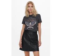 Rundhalsshirt ONLY "ONLLUCY REG S/S TOP JRS NOOS", Damen, Gr. XS, schwarz (schwarz, print:lover), Single Jersey, Obermaterial: 100% Baumwolle, bedruckt, regular fit normal, Rundhals, Shirts Rundhalssh