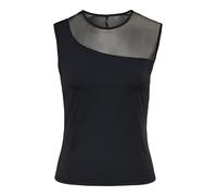 Rundhalsshirt ONLY "ONLTABY S/L ASYMMETRIC MESH TOP CS JRS", Damen, Gr. XS, schwarz, Jersey, Obermaterial: 90% Nylon, 10% Elasthan, unifarben, eng normal, Rundhals, Shirts Rundhalsshirt, Materialmix,