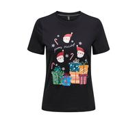 Rundhalsshirt ONLY "ONLXMAS YRSA CHRISTMAS REG S/S TOP JRS", Damen, Gr. M, schwarz print:yrsa holidays, Single Jersey, Obermaterial: 100% Baumwolle, Rundhals, Shirts Rundhalsshirt, für Weihnachten (85
