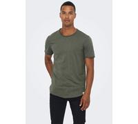 Rundhalsshirt ONLY & SONS "ONSBENNE LONGY SS TEE NF 7822 NOOS", Herren, Gr. L, grau (castor gray), Single Jersey, Obermaterial: 100% Baumwolle, unifarben, oversize lang, Rundhals, Shirts Rundhalsshirt