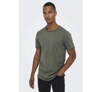 Rundhalsshirt ONLY & SONS "ONSBENNE LONGY SS TEE NF 7822 NOOS", Herren, Gr. M, grau (castor gray), Single Jersey, Obermaterial: 100% Baumwolle, unifarben, regular fit normal, Rundhals, Shirts Rundhals