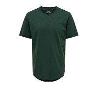 Rundhalsshirt ONLY & SONS "ONSBENNE LONGY SS TEE NF 7822 NOOS", Herren, Gr. M, grün (schwarzest spruce), Single Jersey, Obermaterial: 100% Baumwolle, unifarben, oversize lang, Rundhals, Shirts Rundhal