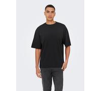 Rundhalsshirt ONLY & SONS "ONSCASPIAN AUT SS TEE", Herren, Gr. S, schwarz, Jersey, Obermaterial: 61% Baumwolle, 22% Elastomultiester, 17% Polyester, unifarben, normal normal, Rundhals, Shirts Rundhals