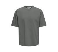 Rundhalsshirt ONLY & SONS "ONSCASPIAN AUT SS TEE", Herren, Gr. XL, grau (castor gray), Jersey, Obermaterial: 61% Baumwolle, 22% Elastomultiester, 17% Polyester, unifarben, normal normal, Rundhals, Shi