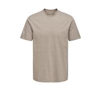 Rundhalsshirt ONLY & SONS "ONSFRED LIFE RLX SS STRIPE TEE NOOS", Herren, Gr. L, desert taupe stripes:gardenia, Jersey, Obermaterial: 100% Baumwolle, gestreift, relaxed fit normal, Rundhals, Shirts Run