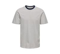 Rundhalsshirt ONLY & SONS "ONSFRED LIFE RLX SS STRIPE TEE NOOS", Herren, Gr. M, gardenia stripes:navy blazer, Jersey, Obermaterial: 100% Baumwolle, gestreift, relaxed fit normal, Rundhals, Shirts Rund