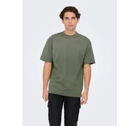 Rundhalsshirt ONLY & SONS "ONSFRED RLX SS TEE", Herren, Gr. L, grau (castor gray), Single Jersey, Obermaterial: 100% Baumwolle, unifarben, relaxed fit normal, Rundhals, Shirts Rundhalsshirt, Baumwolle