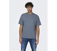 Rundhalsshirt ONLY & SONS "ONSFRED RLX SS TEE", Herren, Gr. L, grau (flint stone), Single Jersey, Obermaterial: 100% Baumwolle, unifarben, loose fit normal, Rundhals, Shirts Rundhalsshirt (89335855-L)