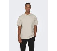 Rundhalsshirt ONLY & SONS "ONSFRED RLX SS TEE", Herren, Gr. L, silber (silber linin), Single Jersey, Obermaterial: 100% Baumwolle, unifarben, loose fit normal, Rundhals, Shirts Rundhalsshirt (18573450