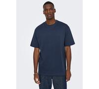 Rundhalsshirt ONLY & SONS "ONSFRED RLX SS TEE", Herren, Gr. M, blau nights, Single Jersey, Obermaterial: 100% Baumwolle, unifarben, relaxed fit normal, Rundhals, Shirts Rundhalsshirt, Baumwolle, relax