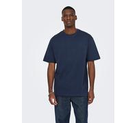 Rundhalsshirt ONLY & SONS "ONSFRED RLX SS TEE", Herren, Gr. XL, blau nights, Single Jersey, Obermaterial: 100% Baumwolle, unifarben, relaxed fit normal, Rundhals, Shirts Rundhalsshirt, Baumwolle, rela