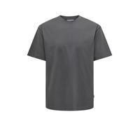 Rundhalsshirt ONLY & SONS "ONSFRED RLX SS TEE", Herren, Gr. XXL, grau (grau pinstripe), Single Jersey, Obermaterial: 100% Baumwolle, unifarben, loose fit normal, Rundhals, Shirts Rundhalsshirt (213072