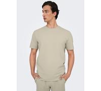 Rundhalsshirt ONLY & SONS "ONSKIAN LIFE REG SEERSUCKER SS TEE NOOS", Herren, Gr. M, beige (silber lining), Single Jersey, Obermaterial: 97% Baumwolle, 3% Elasthan, unifarben, regular fit normal, Rundh