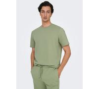 Rundhalsshirt ONLY & SONS "ONSKIAN LIFE REG SEERSUCKER SS TEE NOOS", Herren, Gr. S, grün (seagrass), Single Jersey, Obermaterial: 97% Baumwolle, 3% Elasthan, unifarben, regular fit normal, Rundhals, S