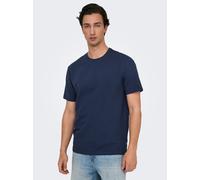Rundhalsshirt ONLY & SONS "ONSKIAN LIFE REG SEERSUCKER SS TEE NOOS", Herren, Gr. XXL, blau (naval academy), Single Jersey, Obermaterial: 97% Baumwolle, 3% Elasthan, unifarben, regular fit normal, Rund