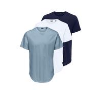 Rundhalsshirt ONLY & SONS "ONSMATT LONGY SS TEE 3-PACK", Herren, Gr. L, blau fog pack:1blaufog1brightweiß1peacoat, Single Jersey, Obermaterial: 100% Baumwolle, unifarben, relaxed fit normal, Rundhals,