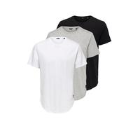 Rundhalsshirt ONLY & SONS "ONSMATT LONGY SS TEE 3-PACK", Herren, Gr. M, hellweiß pack:1hellweiß 1schwarz 1lgm, Single Jersey, Obermaterial: 100% Baumwolle, unifarben, relaxed fit normal, Rundhals, Shi