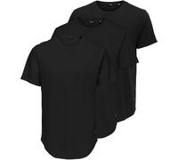 Rundhalsshirt ONLY & SONS "ONSMATT LONGY SS TEE 3-PACK", Herren, Gr. S, schwarz, Single Jersey, Obermaterial: 100% Baumwolle, unifarben, relaxed fit normal, Rundhals, Shirts Rundhalsshirt (26895624-S)