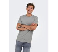 Rundhalsshirt ONLY & SONS "ONSMAX LIFE REG SS STITCH TEE", Herren, Gr. S, grau (ultimate grau), Single Jersey, Obermaterial: 100% Baumwolle, unifarben, regular fit normal, Rundhals, Shirts Rundhalsshi