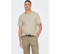 Rundhalsshirt ONLY & SONS "ONSMAX LIFE REG SS STITCH TEE", Herren, Gr. XL, beige (pelican), Single Jersey, Obermaterial: 100% Baumwolle, unifarben, regular fit normal, Rundhals, Shirts (72227108-XL) p