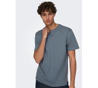 Rundhalsshirt ONLY & SONS "ONSMAX LIFE REG SS STITCH TEE", Herren, Gr. XL, grau (flint stone), Single Jersey, Obermaterial: 100% Baumwolle, unifarben, regular fit normal, Rundhals, Shirts Rundhalsshir