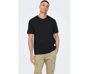 Rundhalsshirt ONLY & SONS "ONSMAX LIFE REG SS STITCH TEE", Herren, Gr. XL, schwarz, Single Jersey, Obermaterial: 100% Baumwolle, unifarben, regular fit normal, Rundhals, Shirts Rundhalsshirt, Baumwoll