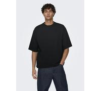 Rundhalsshirt ONLY & SONS "ONSMILLENIUM OVZ SS TEE NOOS", Herren, Gr. L, schwarz, Single Jersey, Obermaterial: 100% Baumwolle, unifarben, loose fit normal, Rundhals, gerader Abschluss, Shirts Rundhals