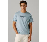 Rundhalsshirt PEPE JEANS "EGGO", Damen, Gr. M, blau (fade blau), Jersey, Obermaterial: 100% Baumwolle, bedruckt, normal normal, Rundhals, Shirts Rundhalsshirt (86320158-M)