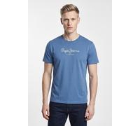 Rundhalsshirt PEPE JEANS "EGGO", Herren, Gr. M, blau (sea blau), Jersey, Obermaterial: 100% Baumwolle, normal normal, Rundhals, Shirts Rundhalsshirt (51112937-M) sea blau