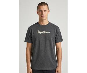 Rundhalsshirt PEPE JEANS "EGGO", Herren, Gr. S, schwarz marl grau, Jersey, Obermaterial: 100% Baumwolle, bedruckt, normal normal, Rundhals, Shirts Rundhalsshirt (13134637-S) schwarz marl grau