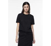 Rundhalsshirt PIECES "PCRIA SS FOLD UP SOLID TEE NOOS BC", Damen, Gr. M, schwarz, Single Jersey, Obermaterial: 100% Baumwolle, unifarben, bequem hüftlang, Rundhals, mit Aufschlag,mit Umschlag, Shirts
