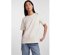 Rundhalsshirt PIECES "PCRIA SS SOLID TEE NOOS BC", Damen, Gr. M, beige (birch), Single Jersey, Obermaterial: 100% Baumwolle, unifarben, regular fit normal, Rundhals, Shirts Rundhalsshirt (35988930-M)
