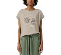 Rundhalsshirt QS, Damen, Gr. L (40), beige, Jersey, Obermaterial: 100% Baumwolle, bedruckt, normal hüftbedeckend, Rundhals, Shirts Rundhalsshirt, mit großem Print (14652802-L) beige