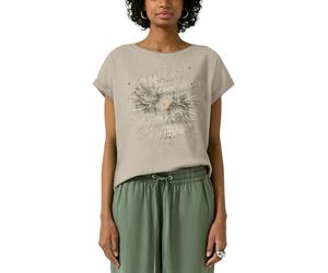 Rundhalsshirt QS, Damen, Gr. L (40), beige, Jersey, Obermaterial: 100% Baumwolle, bedruckt, normal hüftbedeckend, Rundhals, Shirts Rundhalsshirt, mit großem Print (14652802-L) beige