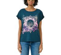 Rundhalsshirt QS, Damen, Gr. L (40), blau, Jersey, Obermaterial: 100% Baumwolle, bedruckt, normal hüftbedeckend, Rundhals, Shirts Rundhalsshirt, mit großem Print (26032738-L)