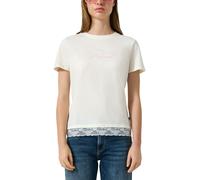 Rundhalsshirt QS, Damen, Gr. L (40), weiß, Jersey, Obermaterial: 100% Baumwolle, bedruckt, tailliert hüftbedeckend, Rundhals, Shirts Rundhalsshirt, mit Letter-Print und Spitze am Saum (65223439-L) wei