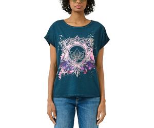 Rundhalsshirt QS, Damen, Gr. M (38), blau, Jersey, Obermaterial: 100% Baumwolle, bedruckt, normal hüftbedeckend, Rundhals, Shirts Rundhalsshirt, mit großem Print (26032738-M) blau