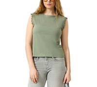 Rundhalsshirt QS, Damen, Gr. XL (42), grün (olive), Jersey, Obermaterial: 100% Baumwolle, unifarben, normal hüftbedeckend, Rundhals, Häkelkante, Shirts Rundhalsshirt, mit Häkel-Details an der Schulter