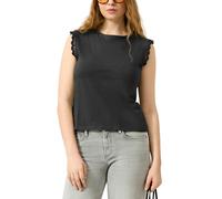 Rundhalsshirt QS, Damen, Gr. XL (42), schwarz, Jersey, Obermaterial: 100% Baumwolle, unifarben, normal hüftbedeckend, Rundhals, Häkelkante, Shirts Rundhalsshirt, mit Häkel-Details an der Schulter (923