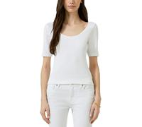 Rundhalsshirt QS, Damen, Gr. XL (42), weiß, Jersey, Obermaterial: 93% Baumwolle, 7% Elasthan, unifarben, körpernah hüftbedeckend, tiefer Rundhals, abgesteppte Kante, Shirts Rundhalsshirt, Sommershirt 