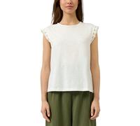 Rundhalsshirt QS, Damen, Gr. XXL (44), weiß, Jersey, Obermaterial: 100% Baumwolle, unifarben, normal hüftbedeckend, Rundhals, Häkelkante, Shirts Rundhalsshirt, mit Häkel-Details an der Schulter (79617