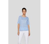 Rundhalsshirt RABE, Damen, Gr. 40, dunkel jeans, Web, Obermaterial: 54% Viskose, 46% Polyester, gestreift, tailliert hüftbedeckend, Rundhals, Shirts Rundhalsshirt, im Streifenlook und mit Nieten (9812