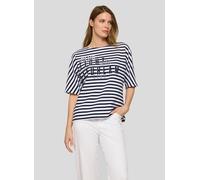Rundhalsshirt RABE, Damen, Gr. 42, pazifik, Web, Obermaterial: 76% Baumwolle, 16% Polyester, 8% Elasthan, bedruckt, gestreift, hüftbedeckend, Rundhals, Shirts Rundhalsshirt, im Streifen-Look und mit G