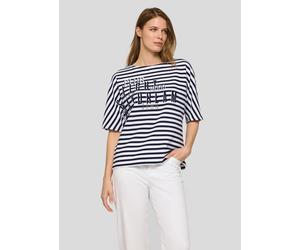 Rundhalsshirt RABE, Damen, Gr. 42, pazifik, Web, Obermaterial: 76% Baumwolle, 16% Polyester, 8% Elasthan, bedruckt, gestreift, hüftbedeckend, Rundhals, Shirts Rundhalsshirt, im Streifen-Look und mit G