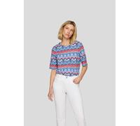 Rundhalsshirt RABE, Damen, Gr. 46, blau (marine), Web, Obermaterial: 92% Viskose, 8% Elasthan, gemustert, hüftbedeckend, Rundhals, Shirts Rundhalsshirt, mit grafischem Muster (41871857-46) marine