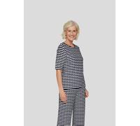 Rundhalsshirt RABE, Damen, Gr. 48, blau (marine), Web, Obermaterial: 58% Viskose, 36% Polyester, 6% Elasthan, gestreift, tailliert hüftbedeckend, Rundhals, Shirts Rundhalsshirt, im Streifen-Look und i