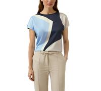 Rundhalsshirt S.OLIVER BLACK LABEL, Damen, Gr. 38, blau, Web, Obermaterial: 95% Baumwolle, 5% Elasthan, gemustert, normal hüftbedeckend, Rundhals, Shirts Rundhalsshirt, mit grafischem Muster (65843612